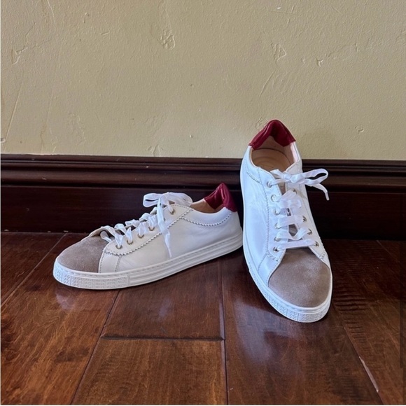 AGL SADE RED White Leather Low Top Tennis Sneaker, Red/Beige,Size 39.5/9.5, NWOB - Picture 9 of 16